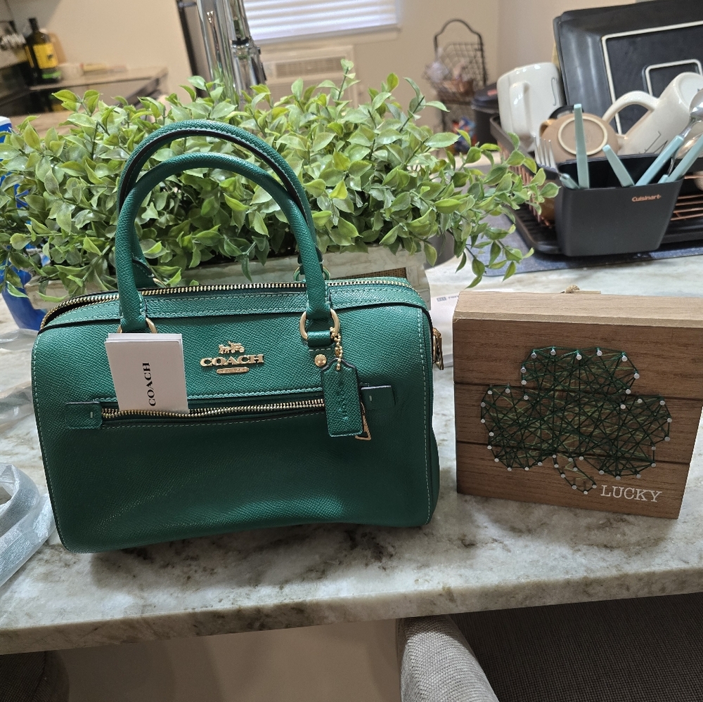 Coach Green Satchel Luxurious Leather Structured Design